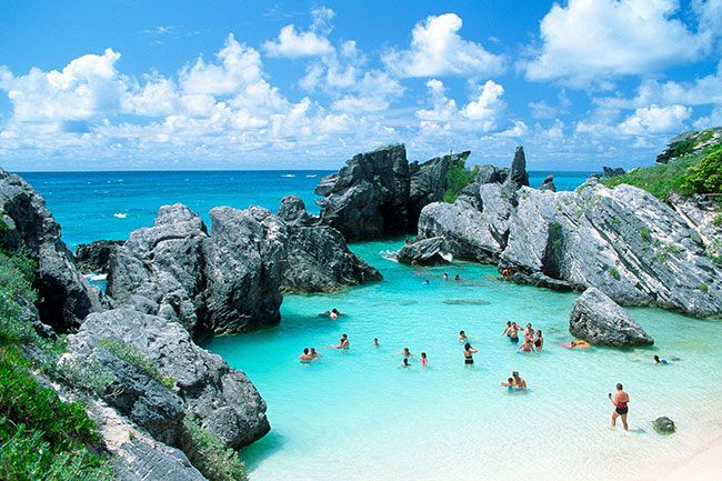 Rock formations and clear water on a Bermuda beach