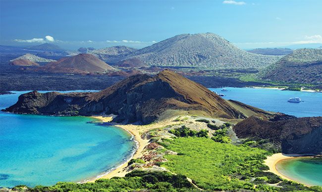 Volcanic landscape and bay in the Galapagos Islands