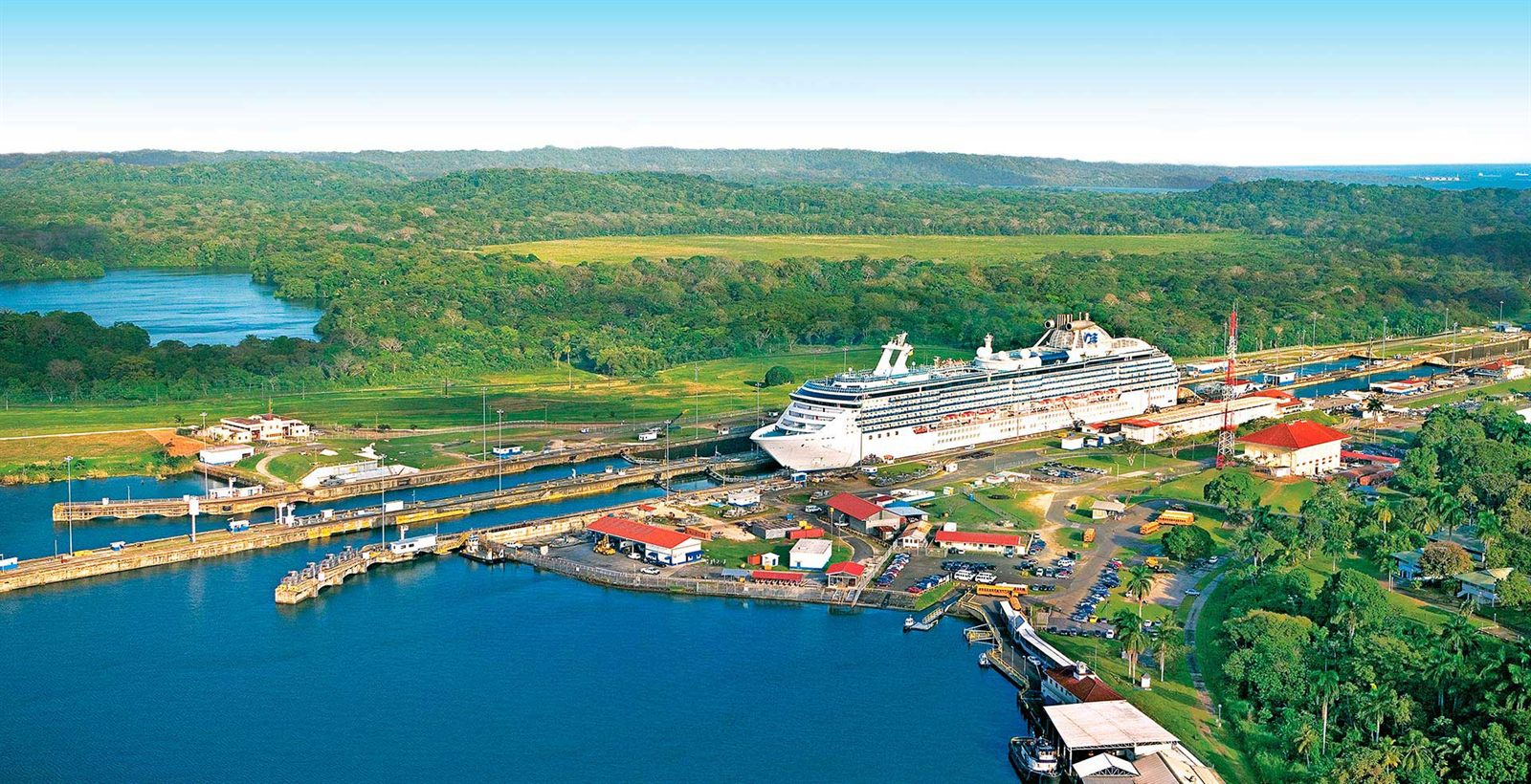 Cruise ship passing through the locks of the Panama Canal