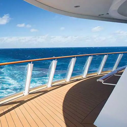 View over a cruise ship rail to the open ocean