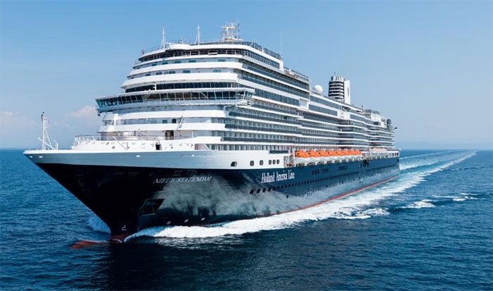 Mid-size cruise ship under way at sea